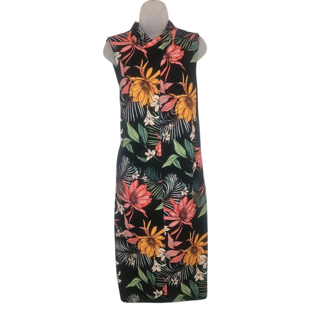 NWT RACHEL Rachel Roy Tropical Floral Sheath Dress Black Orange 14W